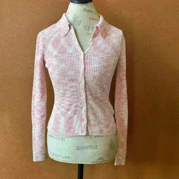 Scotch & Soda Pink/White Yarn Dyed Cardigan Knit  Sweater Size XS EUC! - Picture 7 of 13